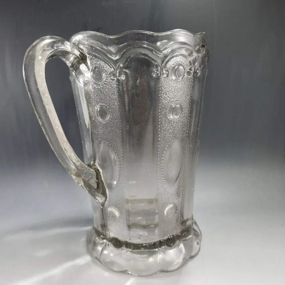 Antique US Glass EAPG Pitcher Kansas Pattern Jewel & Dewdrop 1901 Vase As FOUND